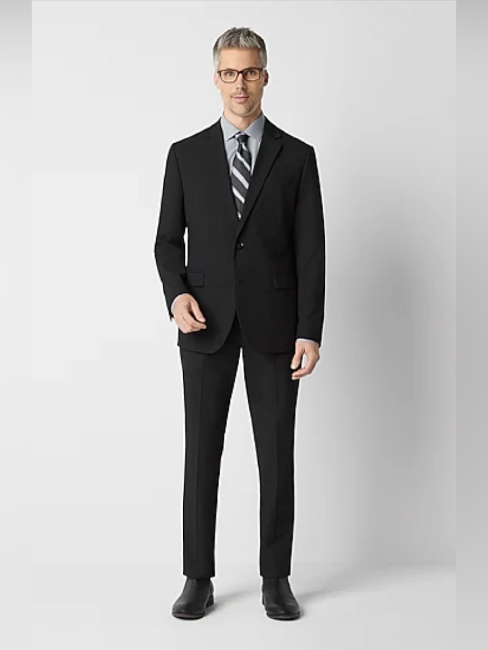 NWT JF J. Ferrar Slim Fit Black Stretch Suit- Jacket & Pants 40R, 34x34